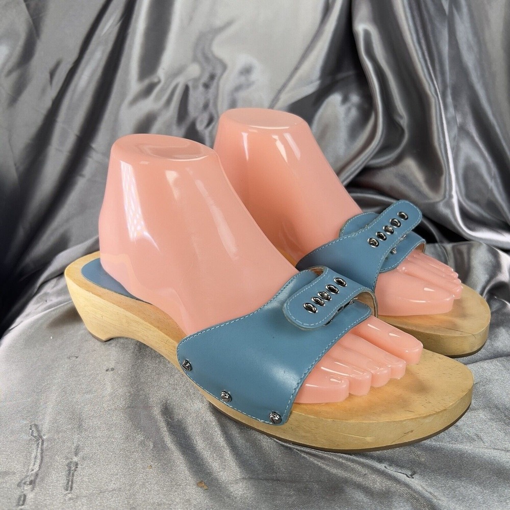 BCBG Wood Slip On Mule Sandals‎ With Buckle Detail Blue Women's 8 US / EU 38